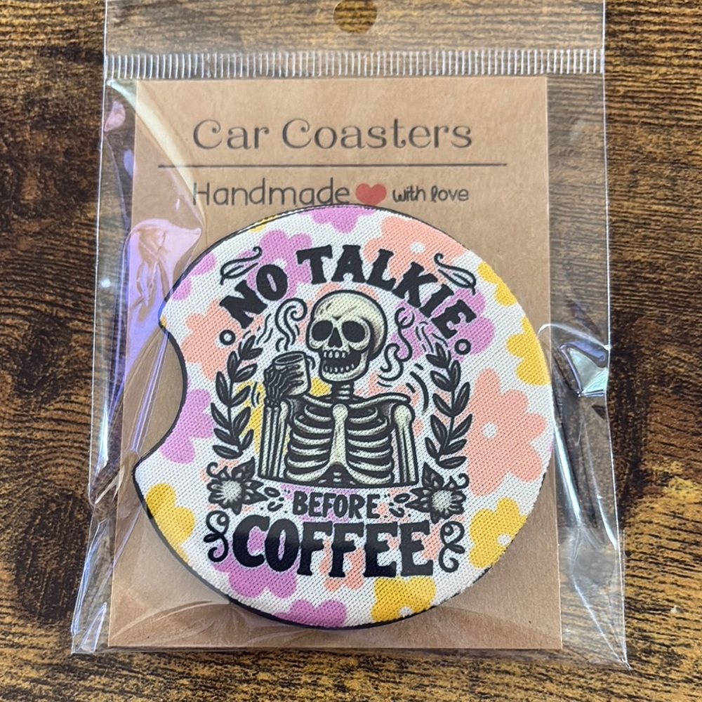 Skeleton Car Coaster with Floral Design